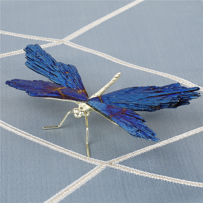 Natural fan tourmaline plated blue purple color dragonfly tabletop decoration crafts