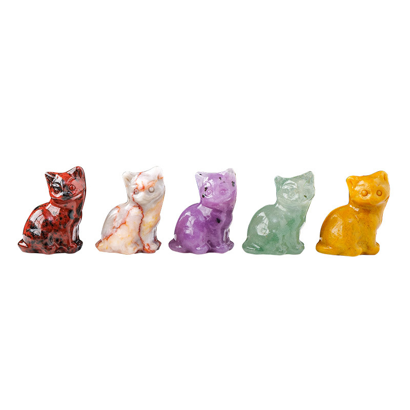 Natural crystal Fortune cat carving Crystal raw stone semi-precious stone diy animal crystal crafts decoration