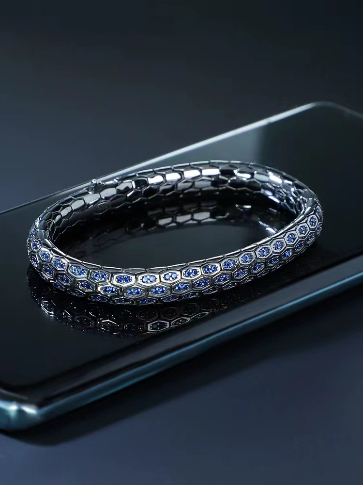 925 sterling silver bracelet men's niche zircon inlaid snake bracelet soft women's light luxury sense of luxury