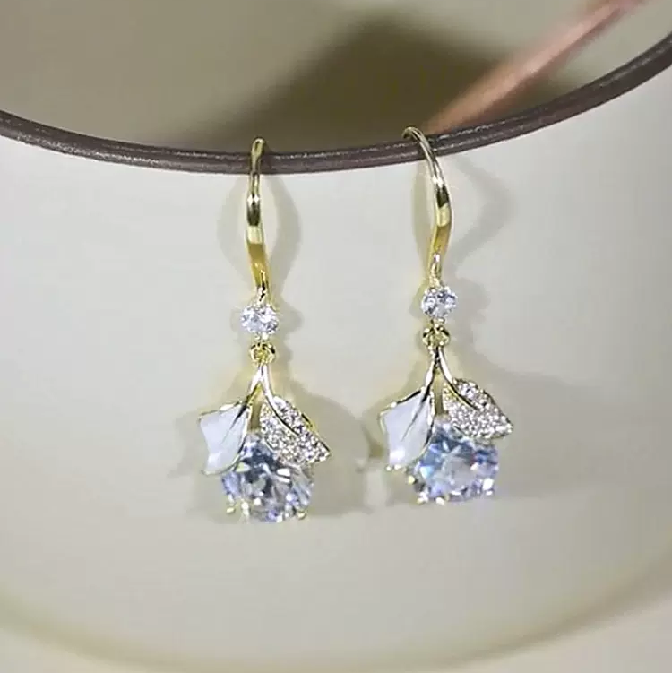 Light luxury shiny zircon small earrings for women simple temperament delicate all earrings hook minority earrings