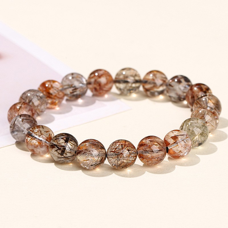 Black gold Super seven bracelet Mica symbiotic hair Black titanium crystal fashion single circle bead bracelet natural black gold super seven bracelet