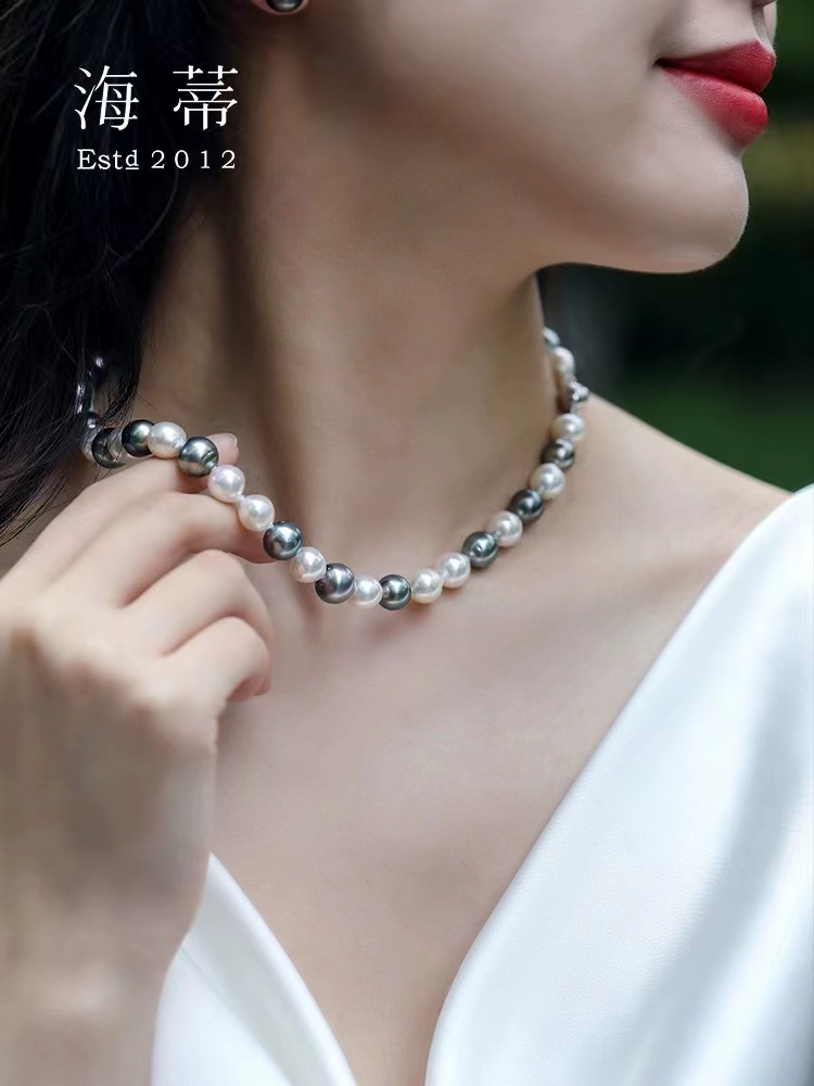 Sea piano approximately 8.5-11.5mm seawater Tahitian vintage feeling baroque necklace S925 silver