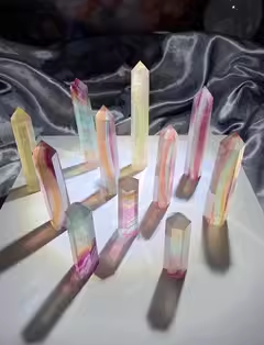 Natural multicolor crystal multicolor fluorite column candy color rainbow six-edge single-pointed raw stone mine specimen decoration
