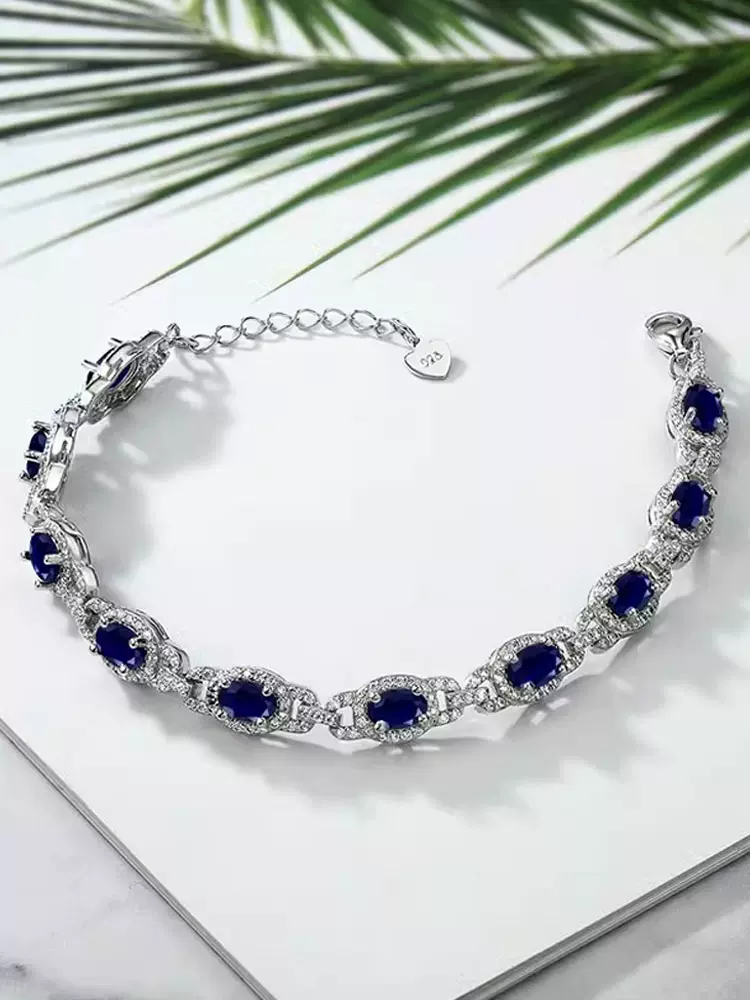 Bracelet set with 9.65 carats natural sapphire women's 925 sterling silver colored gemstones temperament fashion light luxury hand jewelry