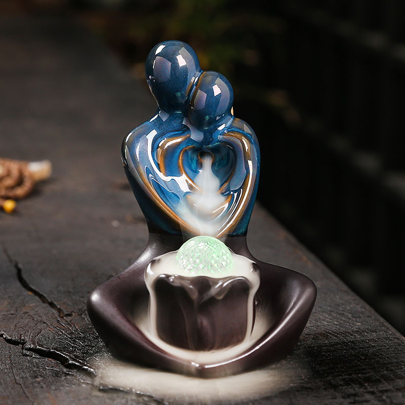 Ceramic backflow aromatherapy stove handicraft decoration creative European and American skeleton couple sandalwood backflow incense burner