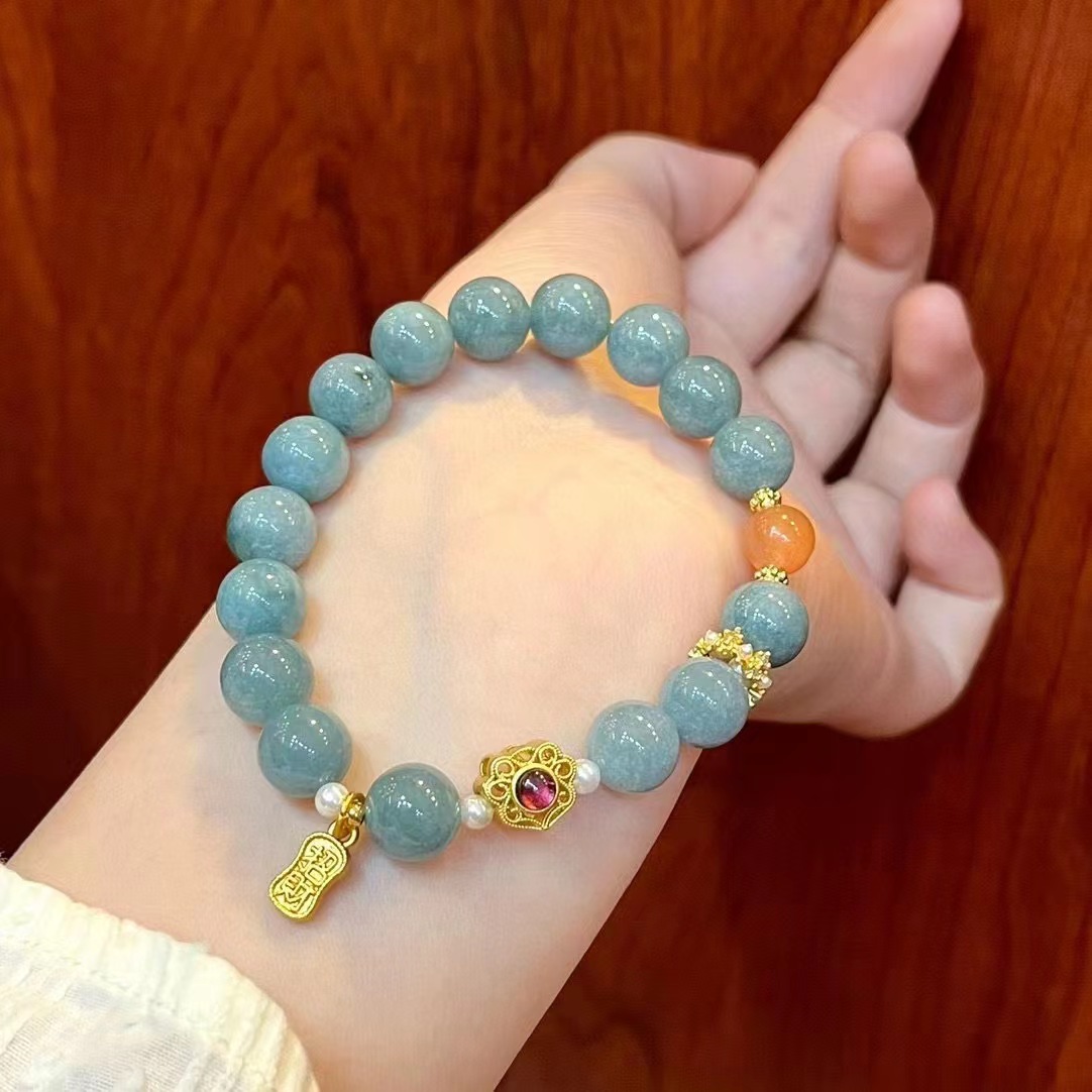 New Design Natural Blue Water Jade Bracelet Women's Purple Inlay Bracelet