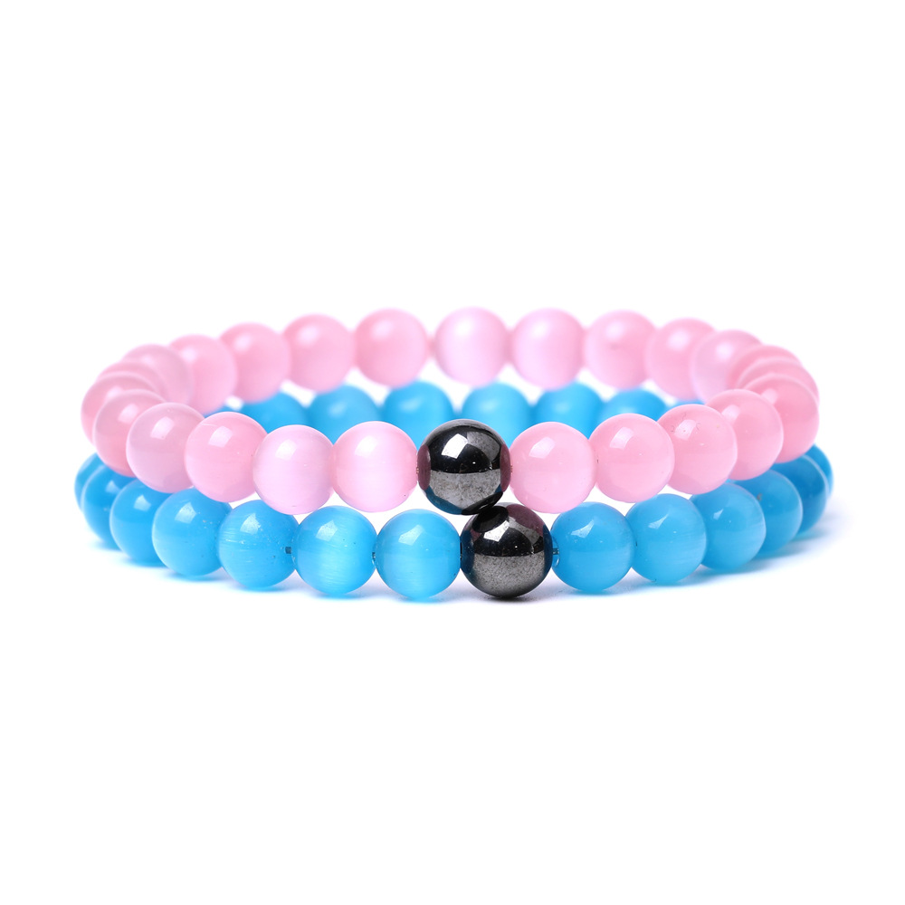Pink blue opal couple bracelet black and white turquoise hematite magnetic attraction bracelet