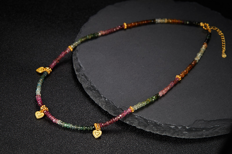 S925 Sterling Silver Light Luxury Colored Gemstone Jewelry Colored Natural Tourmaline Necklace Women's Hand-woven Clavicle Chain