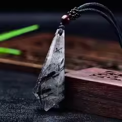 Natural black hair crystal pendant single point 12 black tourmaline original stone pendant bag hanging key chain jewelry holiday gift