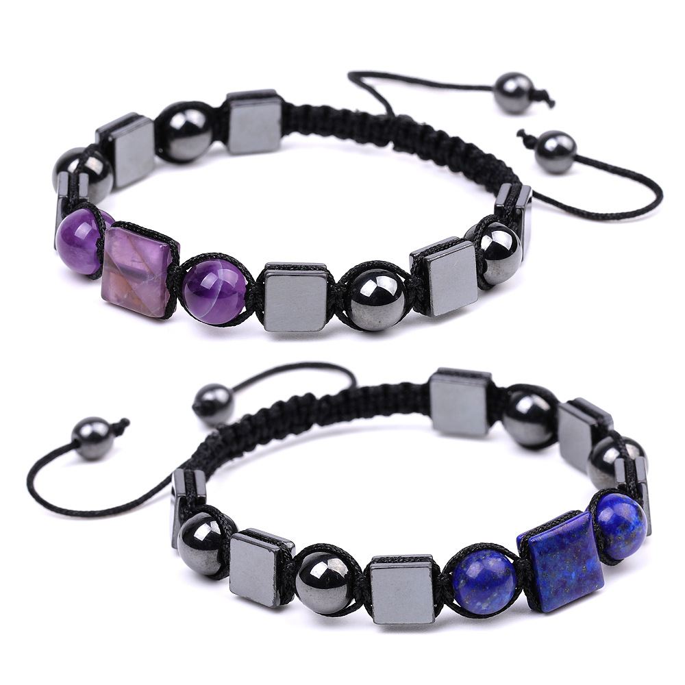 10x10mm square amethyst natural stone moonstone redstone woven bracelet women's sports black magnet bracelet