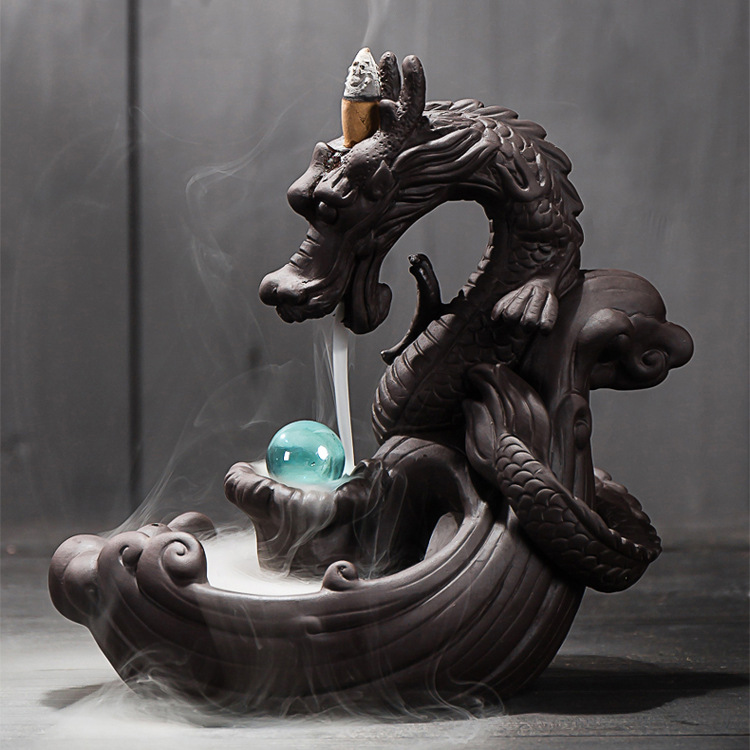 Large purple sand dragon smoke reverse flow incense burner tea ceremony decoration Creative incense burner dragon home decoration