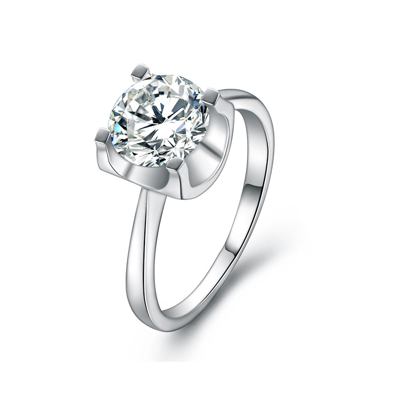 18K White Gold Moissanite Ring Bull Head Women's Ring Solid Mouth 1 Carat 4 Claws Niche Versatile Moissanite Ring Women