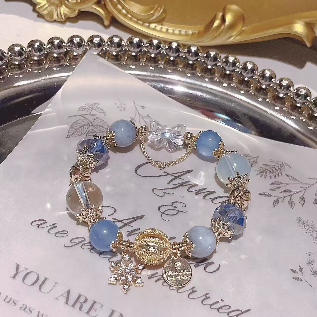 Blue crystal white crystal bracelet bracelet women's gift