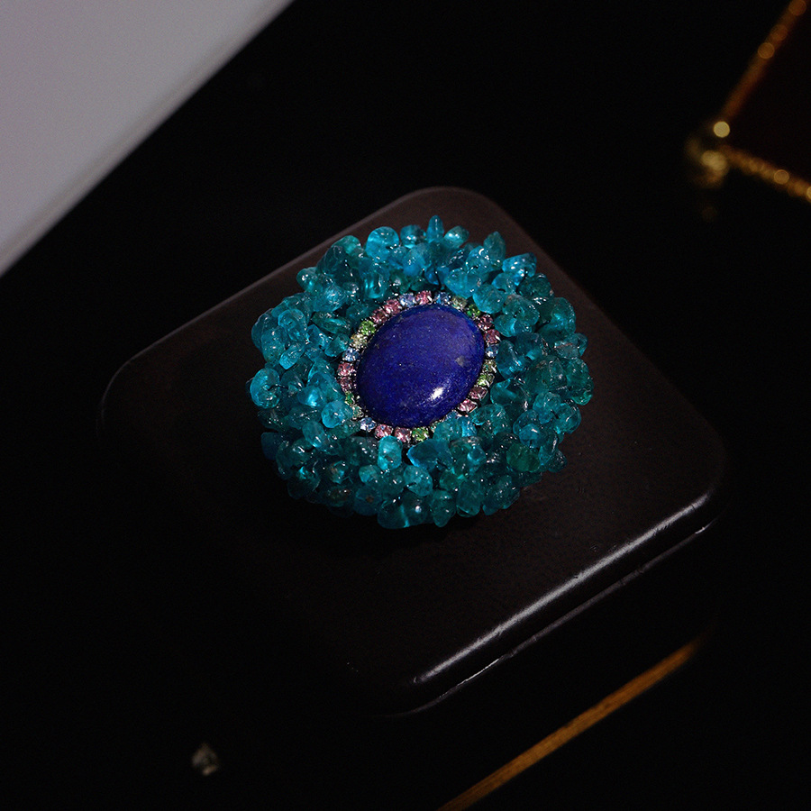 Lapis lapis brooch Authentic fashion alloy diamond brooch Decorative corsage Creative pin woman