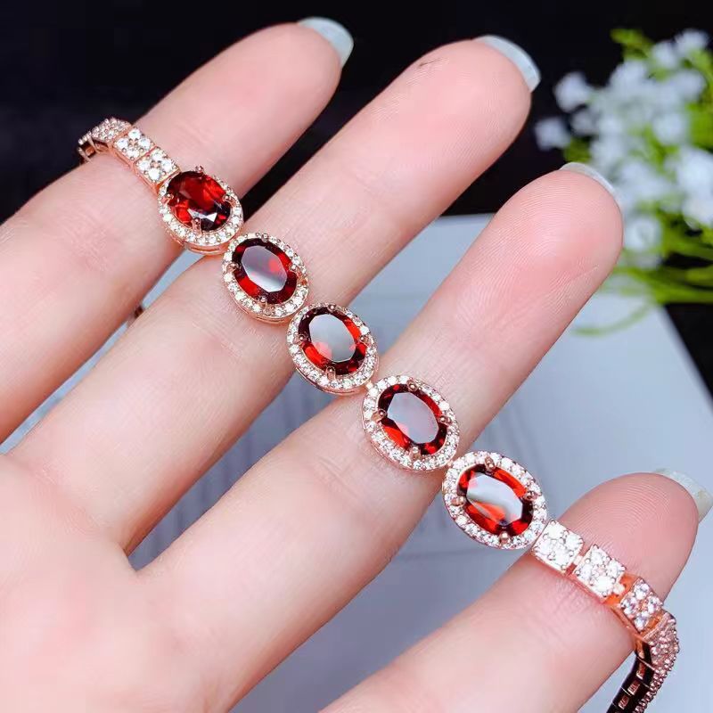 Natural Mozambique Garnet Women's Bracelet S925 Silver Plated Rose Gold New Fashion Luxury