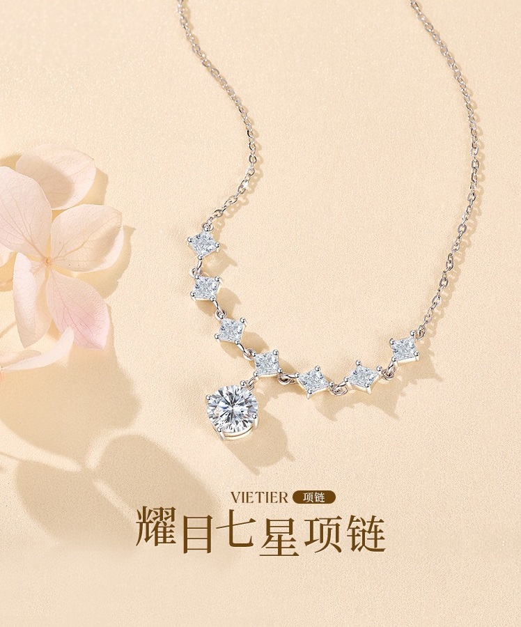 Seven Star Pendant One Carat Zirconia Diamond Sterling Silver Necklace