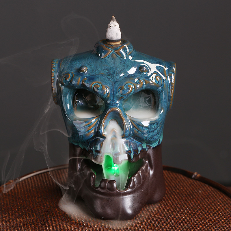 Ceramic LED lamp backflow incense burner Creative European skull backflow incense burner home decoration
