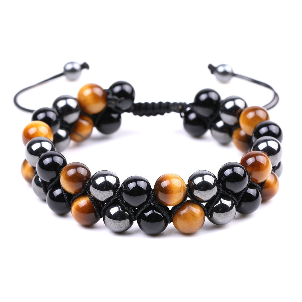 8mm natural tiger eye stone double woven bracelet male Europe and the United States hot selling black magnet yoga beaded bracelet