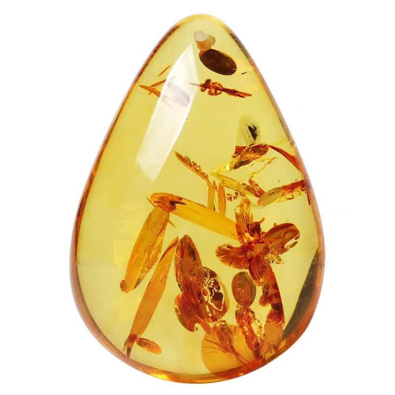 Amber flower pearl Drops pendant sweater chain Raw mineral beeswax flower necklace pendant men's and women's raw stone two colors