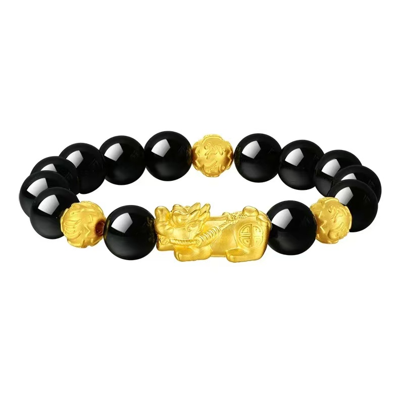 Gold Pixiu bracelet for men and women couples transfer bead bracelet obsidian agate rope to send to girlfriend