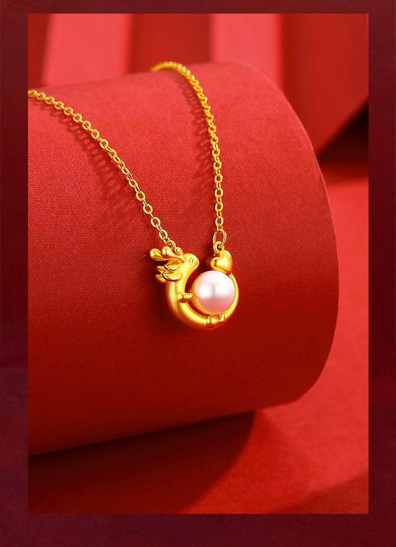 Pearl Necklace Women's New Pure Gold 999 Gold Pendant 24K Pure Gold Clavicle Chain