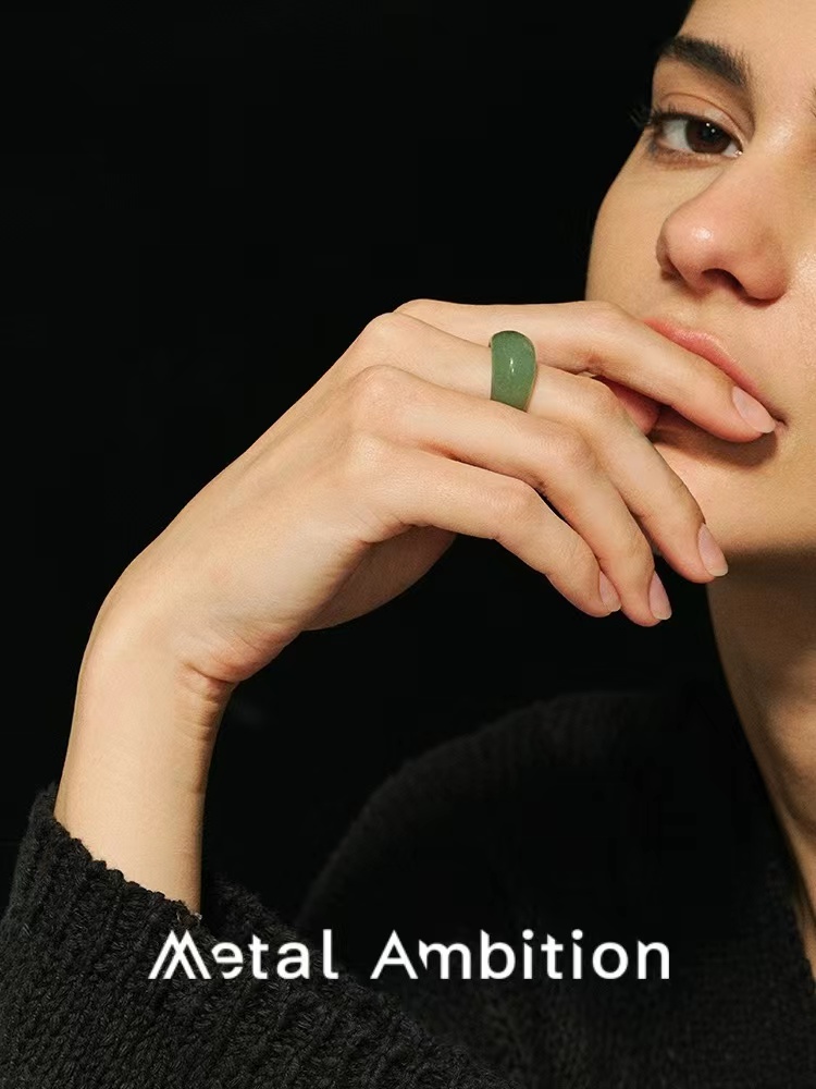 Green aventurine jade ring women's index finger ring design light luxury niche natural second-hand jade ring personality