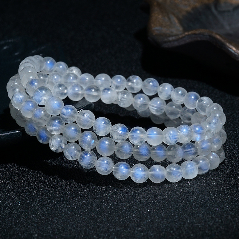 Natural white moonstone multi-circle bracelet Cream body Blue moonstone DIY beads bracelet jewelry