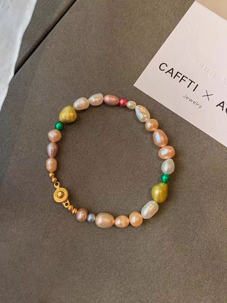 Natural freshwater baroque rainbow color dopamine pearl summer bracelet women's light luxury niche exquisite bracelet bracelet hand