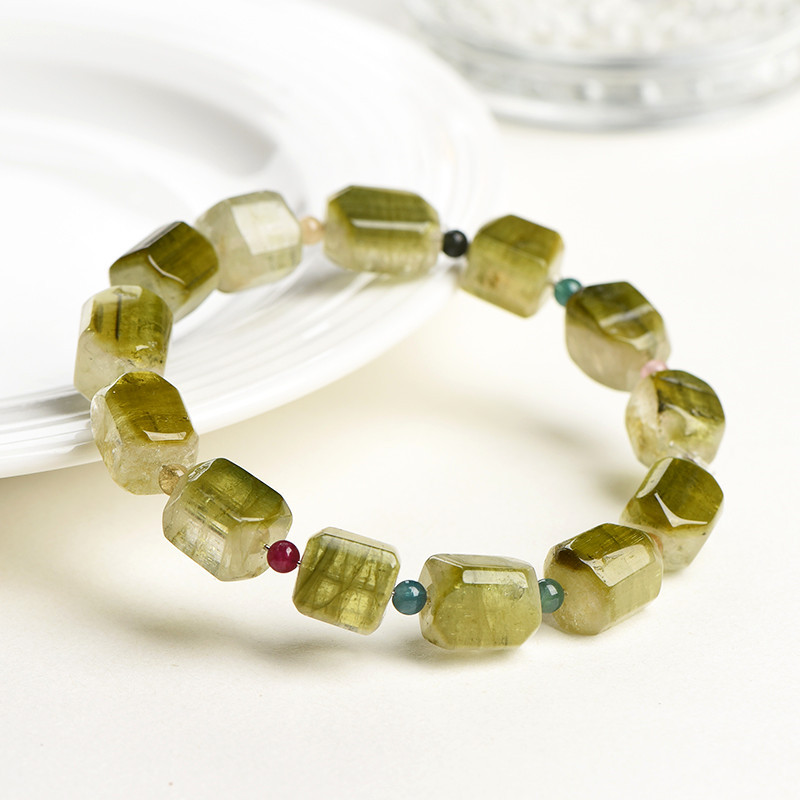 Natural two-color green tourmaline sugar bracelet old mine green tourmaline square bracelet