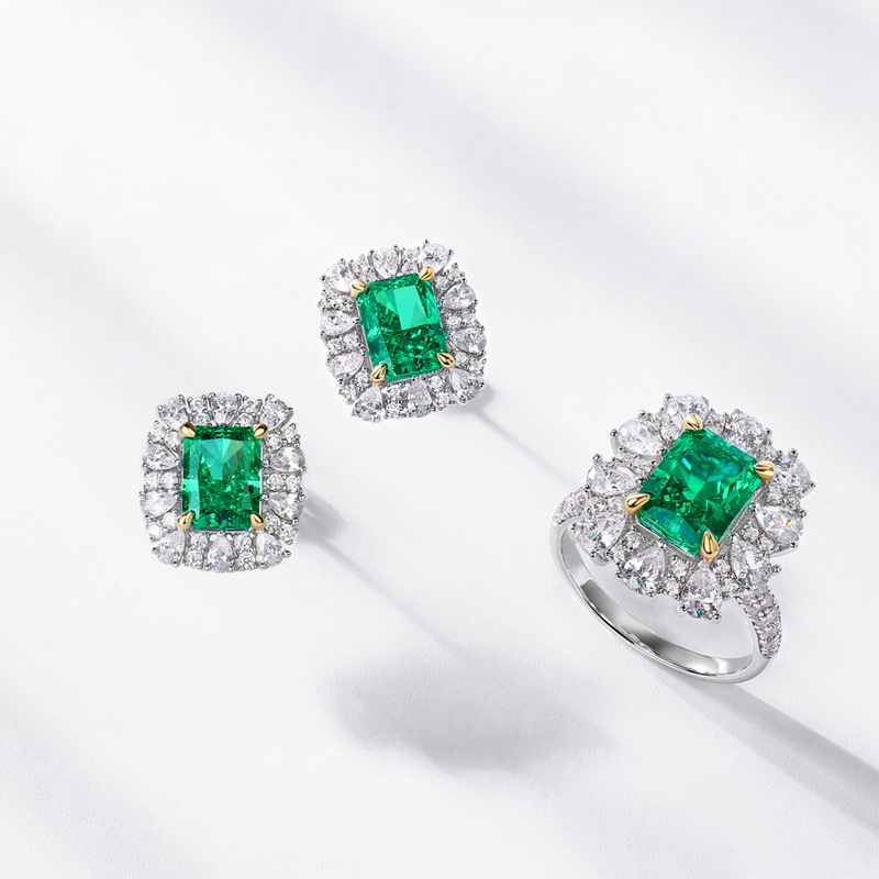 Diamond Emerald High Carbon Diamond Ring Women's S925 Silver Ring Necklace Dual-purpose model