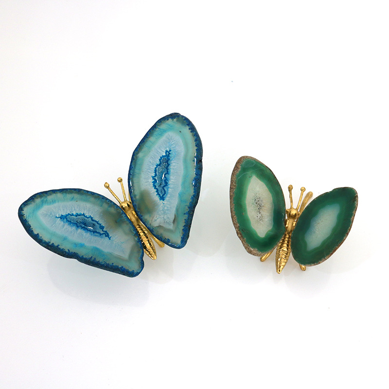 New Chinese agate rough stone slice butterfly craft ornaments, porch model room, simple home soft decorations
