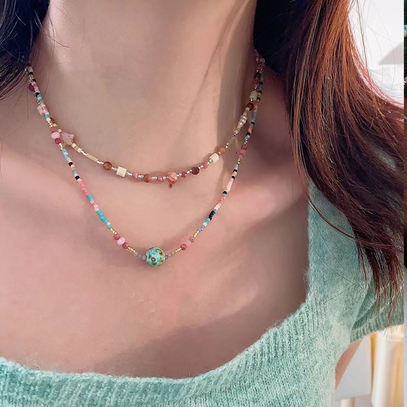 Natural stone necklace color beading premium accessories dopamine spring and summer versatile design niche clavicle necklace
