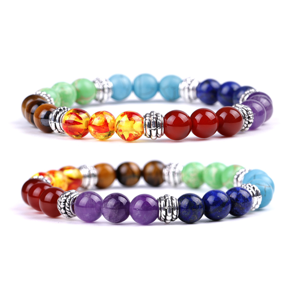 Seven color stone bracelet red agate tiger eye stone yoga string European and American popular jewelry