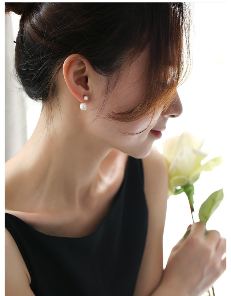 8-9mm Round Freshwater Pearl Stud Earrings 925 Silver Double Bead Earrings Women's High-end Authentic