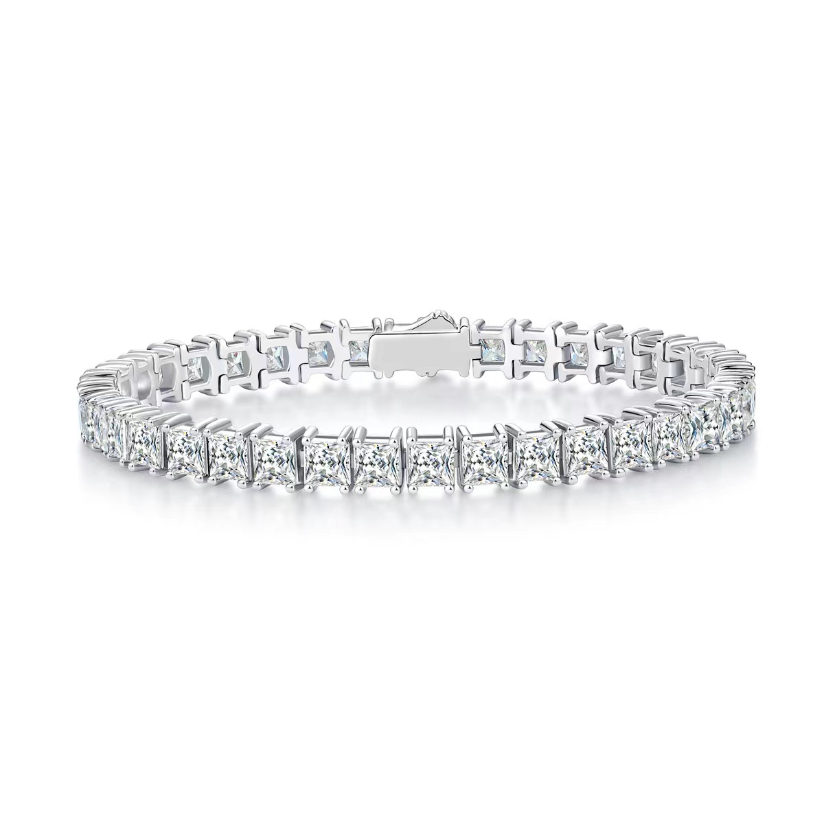 Full Diamond 4mm Princess Square Full Moissanite Hand Decoration S925 Silver Plated 18k Gold Luxury Bracelet