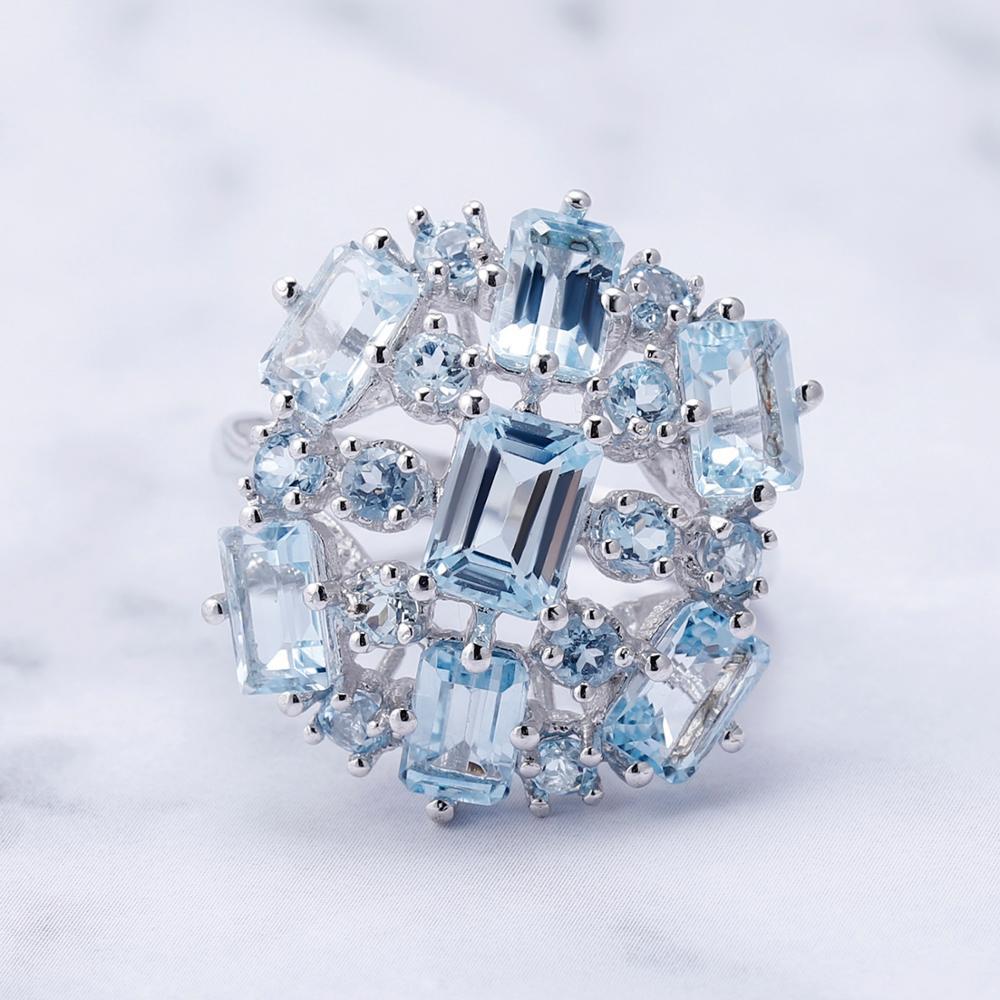 Luxury group set natural topaz ring with fashionable temperament s925 silver inlaid gemstone natural color treasure ring