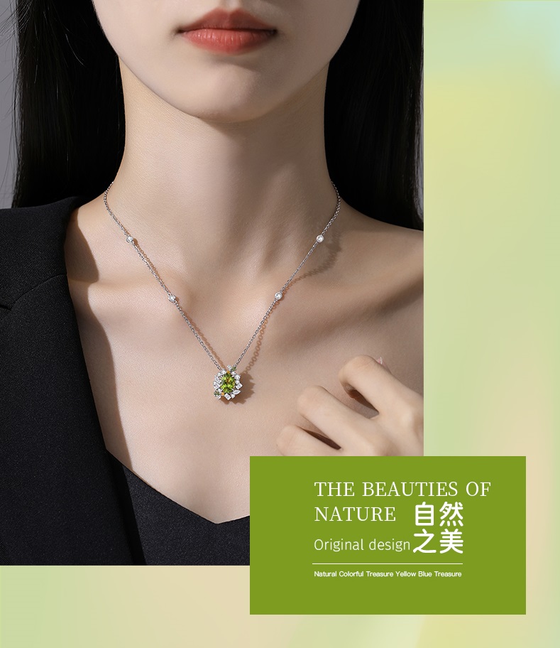 Natural olive emerald pendant firefly sterling silver necklace accessories women