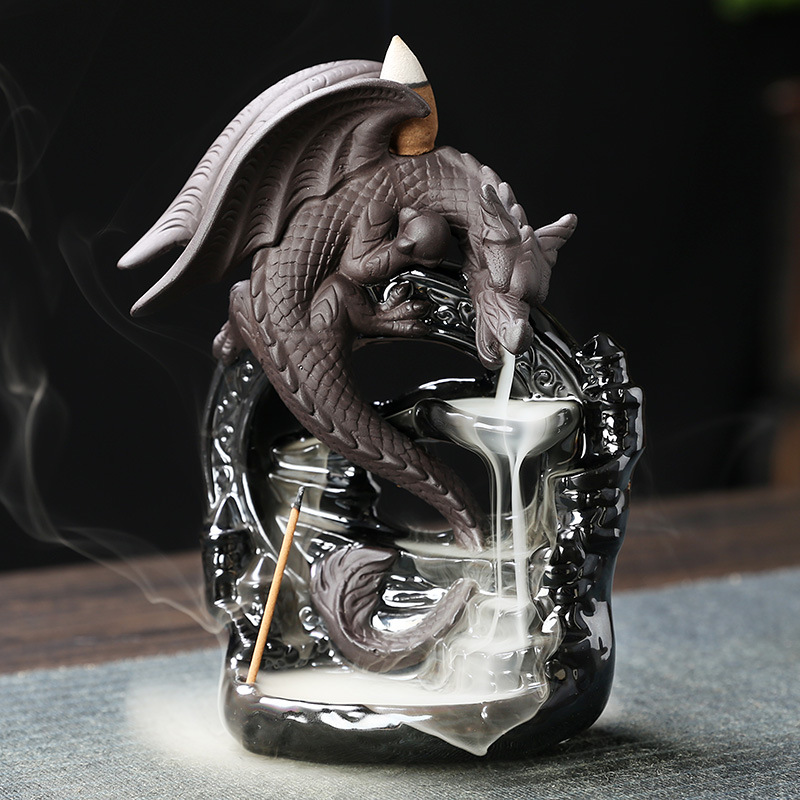 Wing Loong Sandalwood Backflow Aromatherapy stove Creative black Wing Loong Waterfall backflow Aromatherapy stove decoration