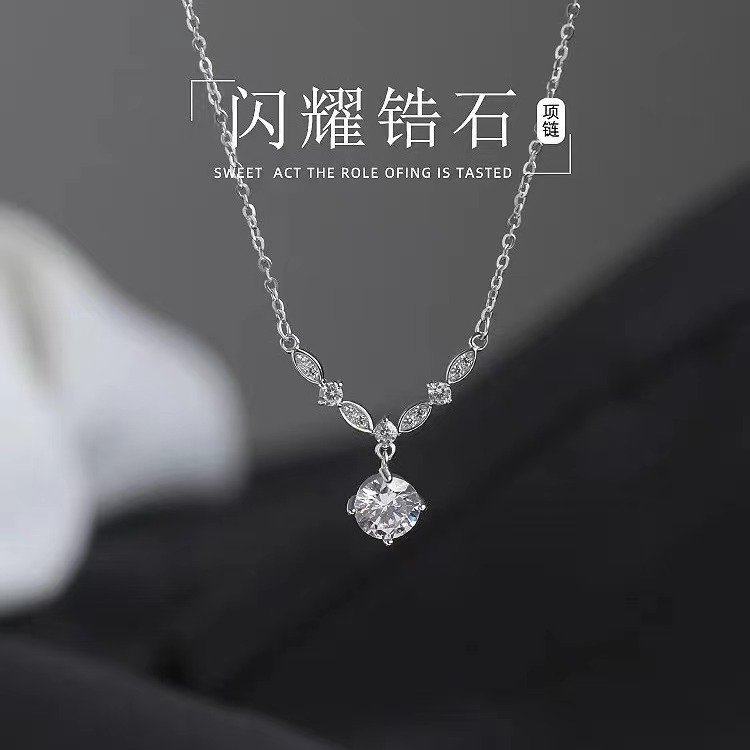 s999 sterling silver shining zircon necklace women's versatile sense of luxury niche light luxury clavicle chain silver necklace