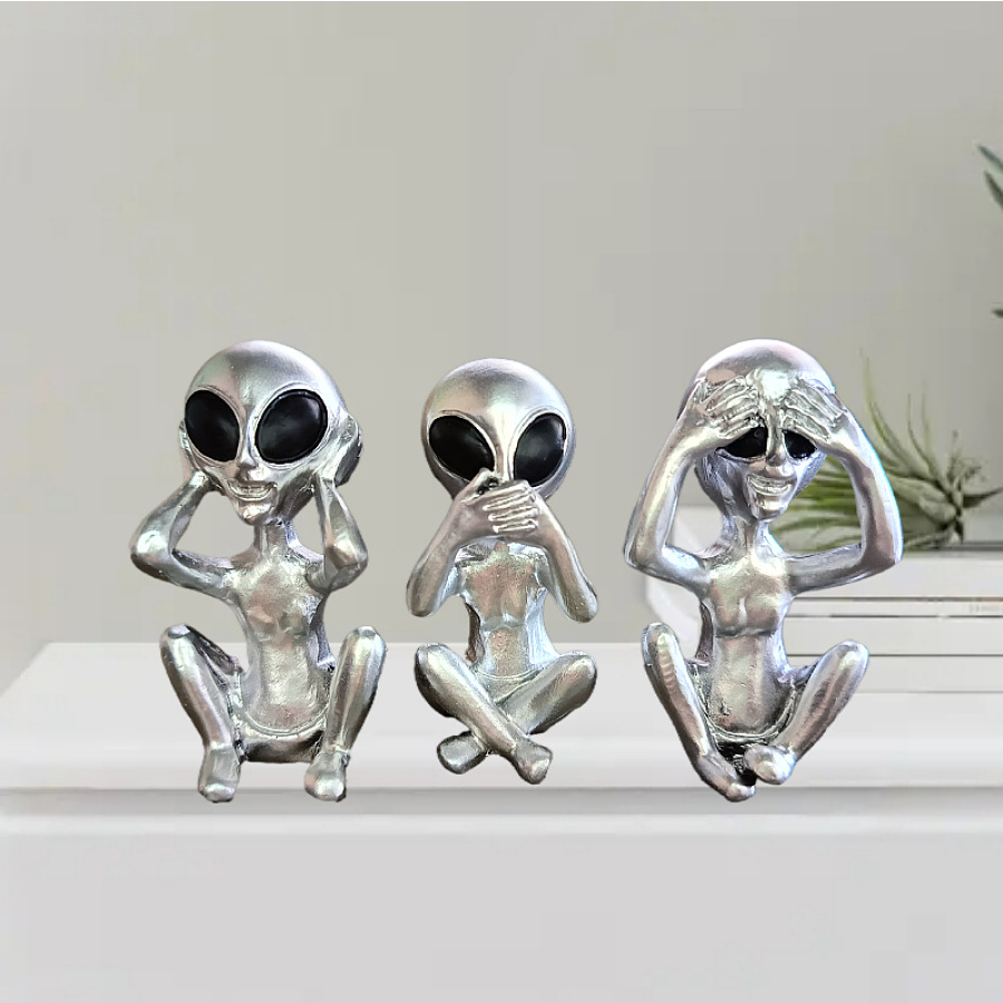 Creative ET aliens don't listen, don't look, don't tell resin crafts decorate a garden ornament