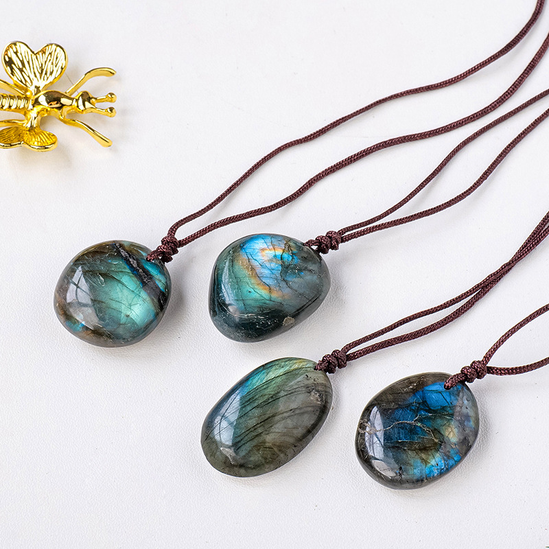 Natural crystal pull feldspar pendant Blue moonstone raw stone diy necklace pendant