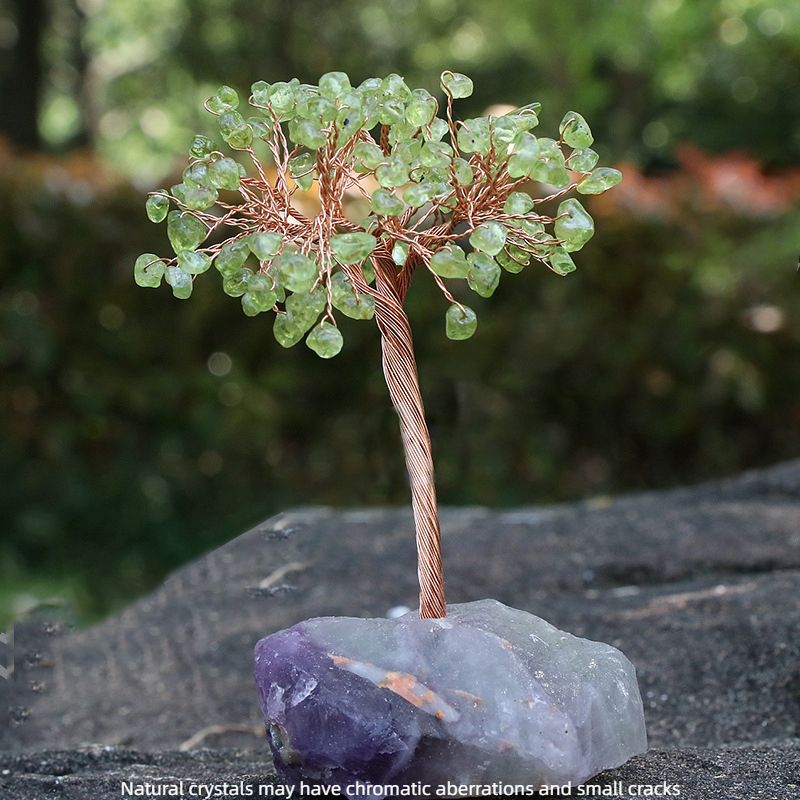 Natural crystal gravel wrapped silk fluorite bottom fortune tree agate jade hand wrapped fortune tree