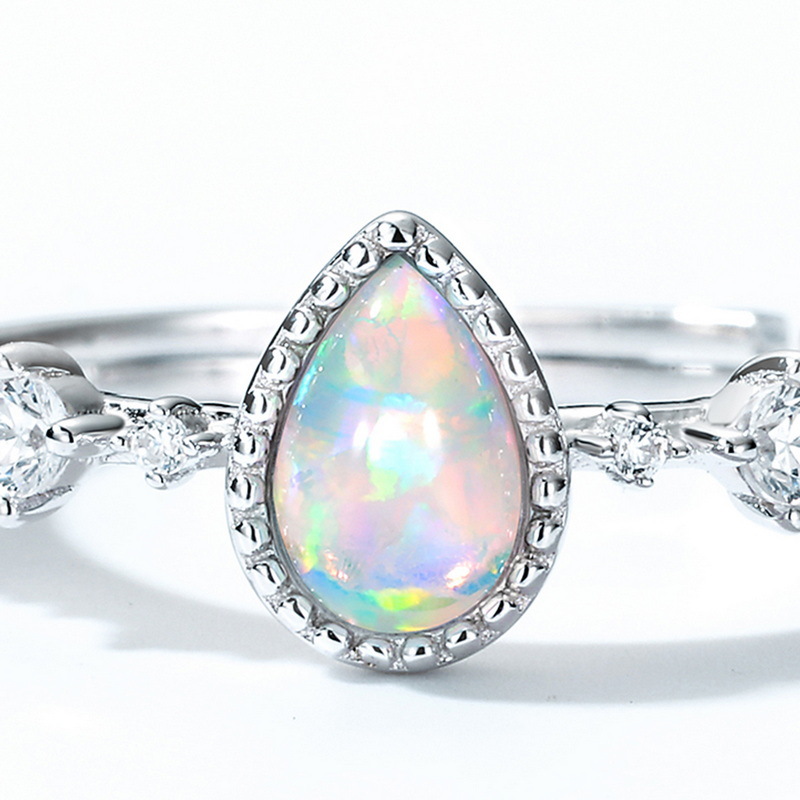Light luxury ring women's S925 silver inlaid synthetic opal design open-ended ring