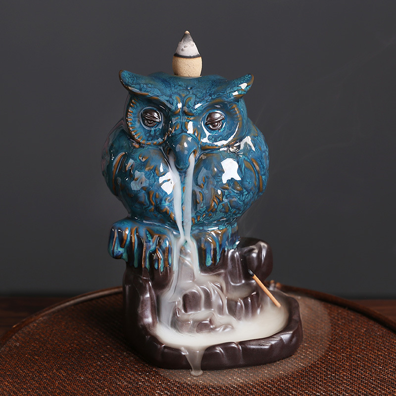 Ceramic backflow incense burner Home decoration incense burner creative European owl mountain water backflow incense burner