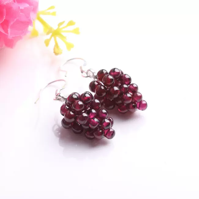 Special natural crystal garnet earrings for women Grape shaped earrings sterling silver earrings for women