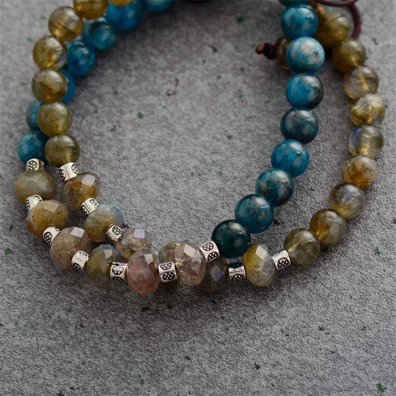 New natural gray blue moonstone apatite bracelet pull feldspar wheel bead male and female couple bracelet