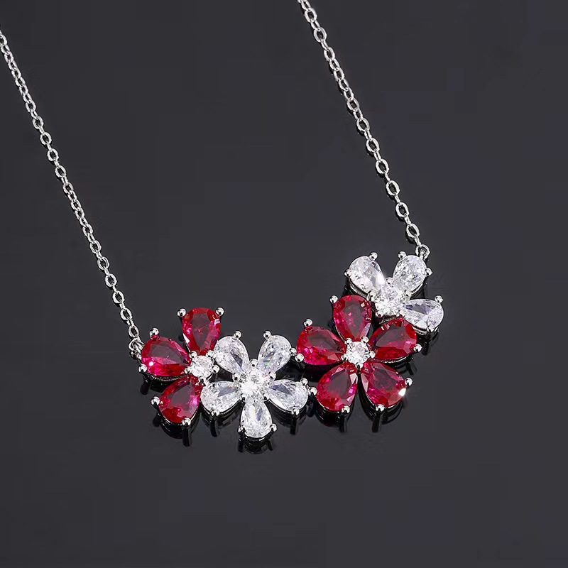 Ruby flower zircon light luxury flower clavicle chain