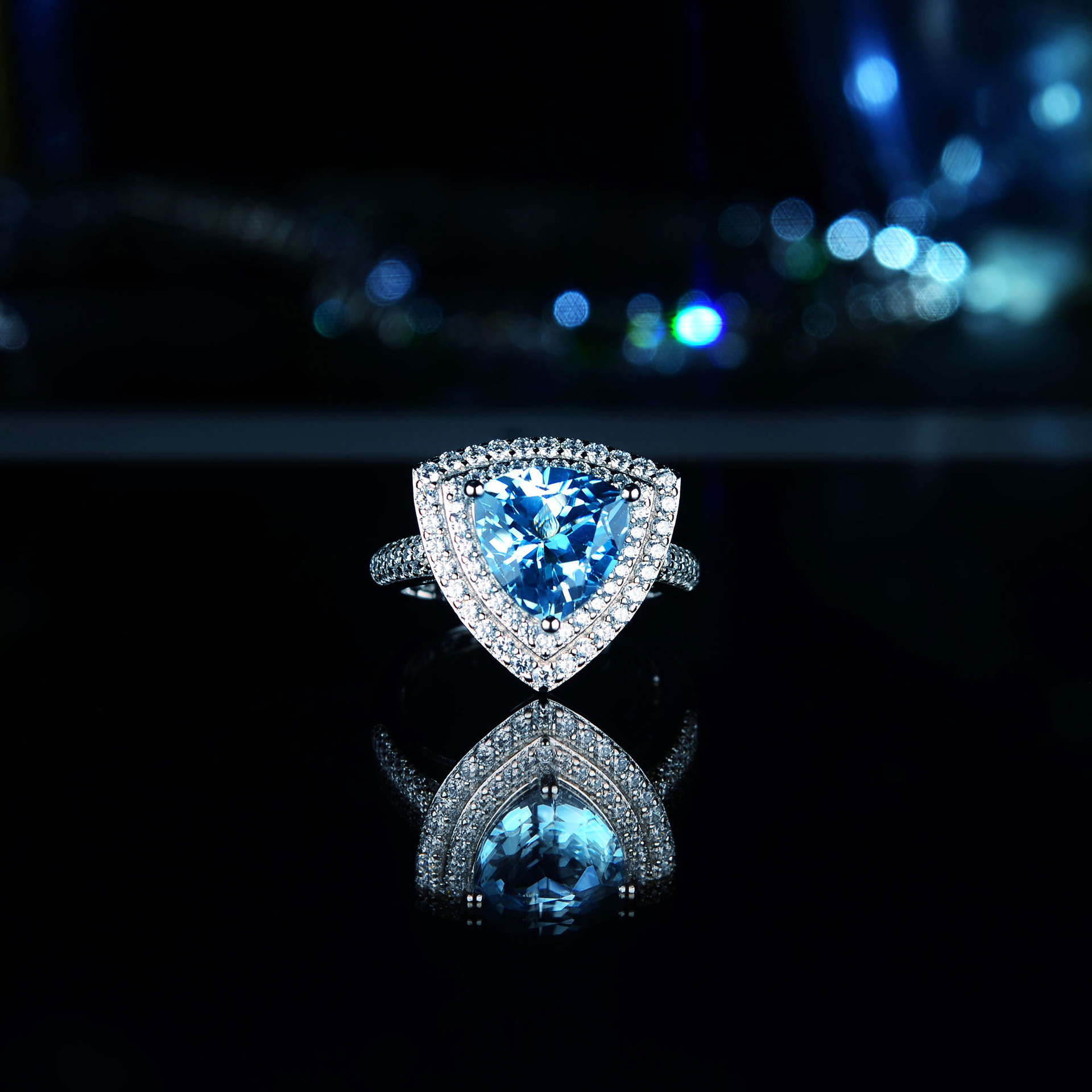 S925 Sterling Silver Natural Blue Topaz Ring 18K Gold Luxury Halo Light Luxury Fashion Retro for Girlfriend