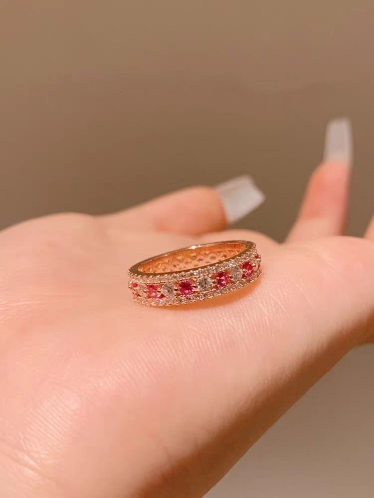 S925 sterling silver plated 18k rose gold red corundum pigeon ruby ring retro light luxury
