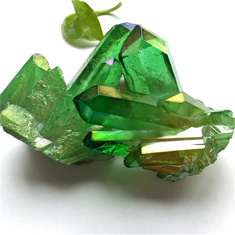 Natural white crystal cluster electroplating green crystal cluster backbone mine standard seven color light purification degaussing home decoration
